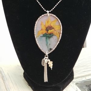 Watercolor handpainted pendant necklace